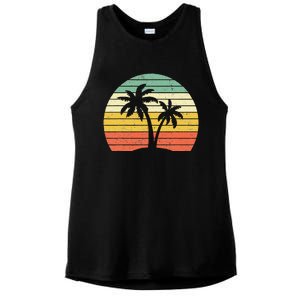 Palm Tree Retro Tropical Beach Ladies PosiCharge Tri-Blend Wicking Tank