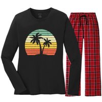 Palm Tree Retro Tropical Beach Women's Long Sleeve Flannel Pajama Set 