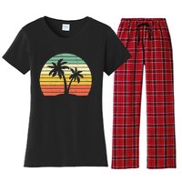 Palm Tree Retro Tropical Beach Women's Flannel Pajama Set