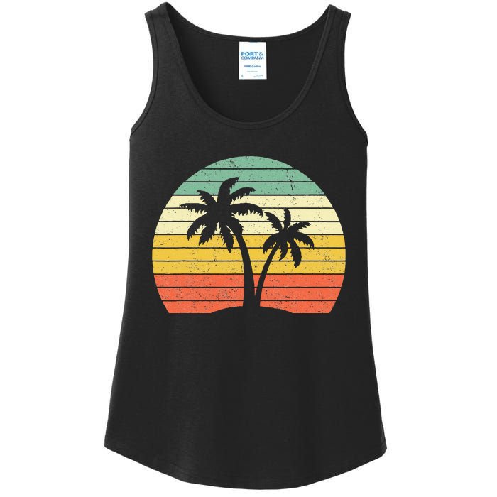 Palm Tree Retro Tropical Beach Ladies Essential Tank