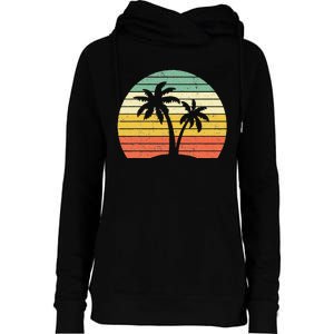 Palm Tree Retro Tropical Beach Womens Funnel Neck Pullover Hood