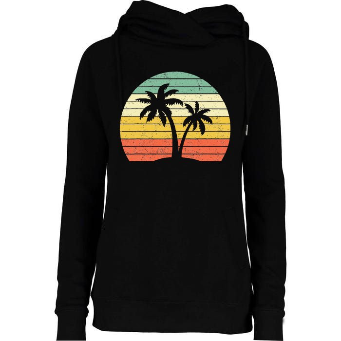 Palm Tree Retro Tropical Beach Womens Funnel Neck Pullover Hood