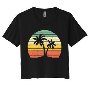 Palm Tree Retro Tropical Beach Women's Crop Top Tee