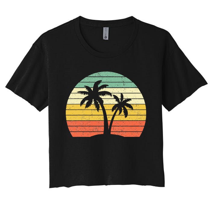 Palm Tree Retro Tropical Beach Women's Crop Top Tee