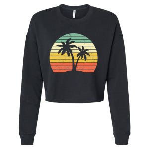 Palm Tree Retro Tropical Beach Cropped Pullover Crew