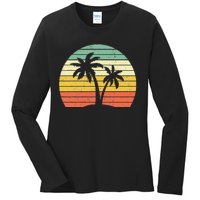 Palm Tree Retro Tropical Beach Ladies Long Sleeve Shirt