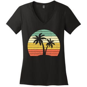 Palm Tree Retro Tropical Beach Women's V-Neck T-Shirt