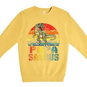 Papasaurus T Rex Dinosaur Funny Papa Saurus Family Matching Gift Premium Crewneck Sweatshirt