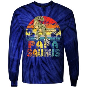 Papasaurus T Rex Dinosaur Funny Papa Saurus Family Matching Gift Tie-Dye Long Sleeve Shirt