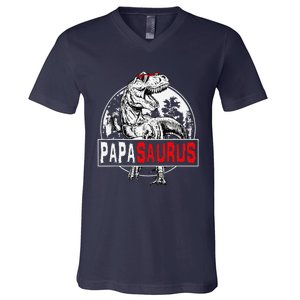 PAPAsaurus T Rex Dinosaur Funny PAPA Saurus Family Matching V-Neck T-Shirt