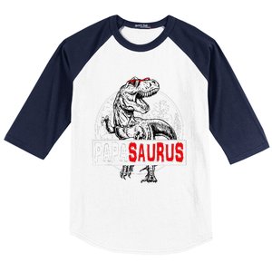 PAPAsaurus T Rex Dinosaur Funny PAPA Saurus Family Matching Baseball Sleeve Shirt