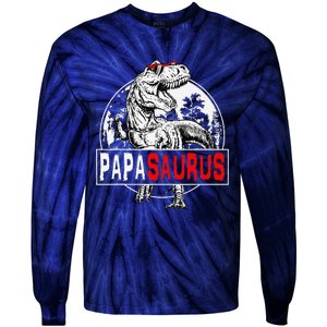 PAPAsaurus T Rex Dinosaur Funny PAPA Saurus Family Matching Tie-Dye Long Sleeve Shirt