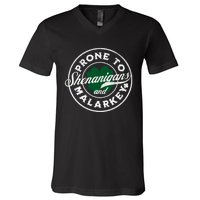 Prone To Shenanigans And Malarkey St Patricks Day V-Neck T-Shirt