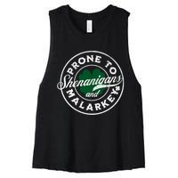 Prone To Shenanigans And Malarkey St Patricks Day Women's Racerback Cropped Tank