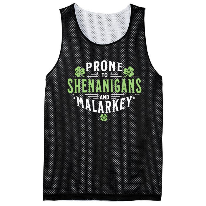 Prone To Shenanigans Malarkey Fun Clovers St Patricks Day Mesh Reversible Basketball Jersey Tank