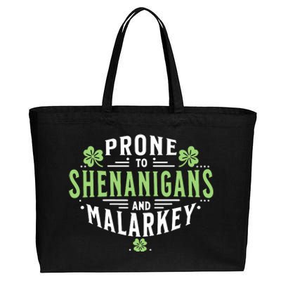 Prone To Shenanigans Malarkey Fun Clovers St Patricks Day Cotton Canvas Jumbo Tote