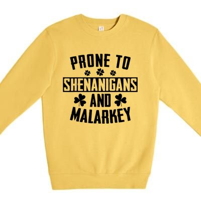 Prone To Shenanigans And Malarkey Irish Shamrock Leprechaun Premium Crewneck Sweatshirt