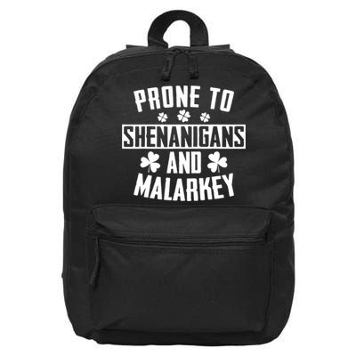 Prone To Shenanigans And Malarkey Irish Shamrock Leprechaun 16 in Basic Backpack