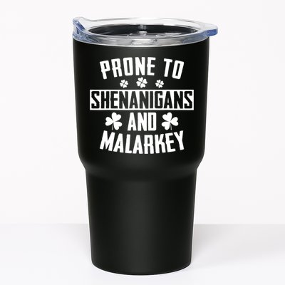 Prone To Shenanigans And Malarkey Irish Shamrock Leprechaun Tumbler