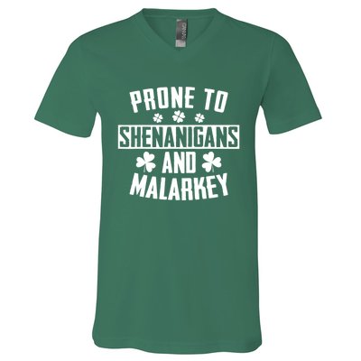 Prone To Shenanigans And Malarkey Irish Shamrock Leprechaun V-Neck T-Shirt