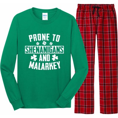 Prone To Shenanigans And Malarkey Irish Shamrock Leprechaun Long Sleeve Pajama Set