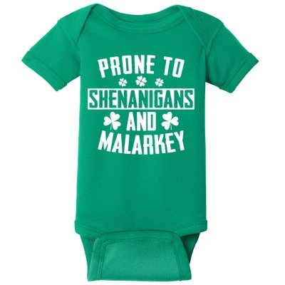 Prone To Shenanigans And Malarkey Irish Shamrock Leprechaun Baby Bodysuit