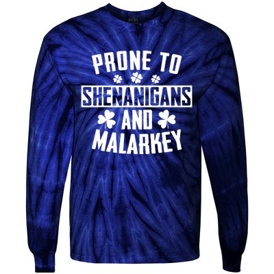 Prone To Shenanigans And Malarkey Irish Shamrock Leprechaun Tie-Dye Long Sleeve Shirt