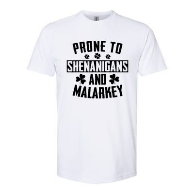 Prone To Shenanigans And Malarkey Irish Shamrock Leprechaun Softstyle CVC T-Shirt