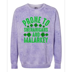 Prone To Shenanigans And Malarkey Irish Shamrock Leprechaun Colorblast Crewneck Sweatshirt