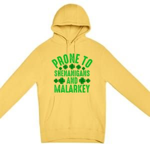 Prone To Shenanigans And Malarkey Irish Shamrock Leprechaun Premium Pullover Hoodie