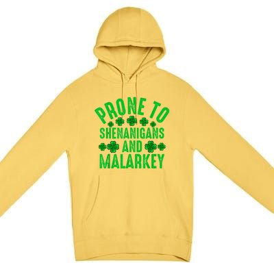 Prone To Shenanigans And Malarkey Irish Shamrock Leprechaun Premium Pullover Hoodie