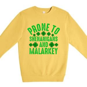 Prone To Shenanigans And Malarkey Irish Shamrock Leprechaun Premium Crewneck Sweatshirt