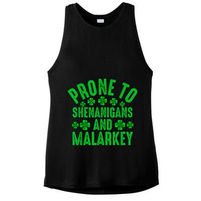 Prone To Shenanigans And Malarkey Irish Shamrock Leprechaun Ladies PosiCharge Tri-Blend Wicking Tank