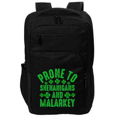 Prone To Shenanigans And Malarkey Irish Shamrock Leprechaun Impact Tech Backpack