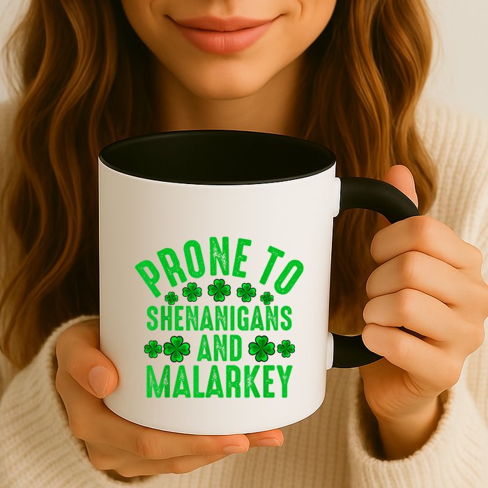 Prone To Shenanigans And Malarkey Irish Shamrock Leprechaun Mug