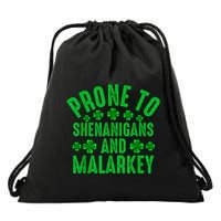 Prone To Shenanigans And Malarkey Irish Shamrock Leprechaun Drawstring Bag