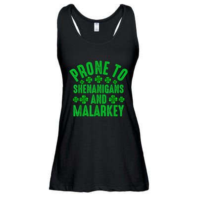 Prone To Shenanigans And Malarkey Irish Shamrock Leprechaun Ladies Essential Flowy Tank