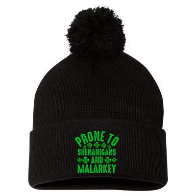 Prone To Shenanigans And Malarkey Irish Shamrock Leprechaun Pom Pom 12in Knit Beanie