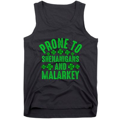 Prone To Shenanigans And Malarkey Irish Shamrock Leprechaun Tank Top