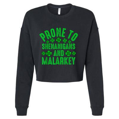 Prone To Shenanigans And Malarkey Irish Shamrock Leprechaun Cropped Pullover Crew