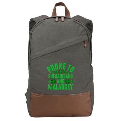 Prone To Shenanigans And Malarkey Irish Shamrock Leprechaun Cotton Canvas Backpack