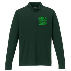 Prone To Shenanigans And Malarkey Irish Shamrock Leprechaun Performance Long Sleeve Polo