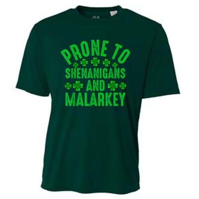 Prone To Shenanigans And Malarkey Irish Shamrock Leprechaun Cooling Performance Crew T-Shirt