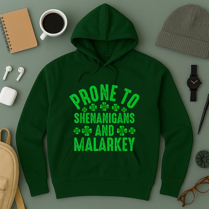 Prone To Shenanigans And Malarkey Irish Shamrock Leprechaun Hoodie