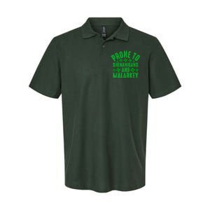 Prone To Shenanigans And Malarkey Irish Shamrock Leprechaun Softstyle Adult Sport Polo