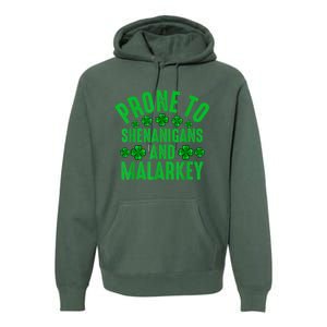 Prone To Shenanigans And Malarkey Irish Shamrock Leprechaun Premium Hoodie