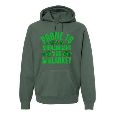 Prone To Shenanigans And Malarkey Irish Shamrock Leprechaun Premium Hoodie