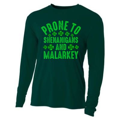 Prone To Shenanigans And Malarkey Irish Shamrock Leprechaun Cooling Performance Long Sleeve Crew