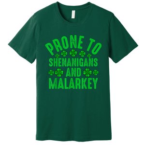 Prone To Shenanigans And Malarkey Irish Shamrock Leprechaun Premium T-Shirt