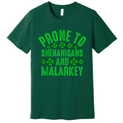 Prone To Shenanigans And Malarkey Irish Shamrock Leprechaun Premium T-Shirt